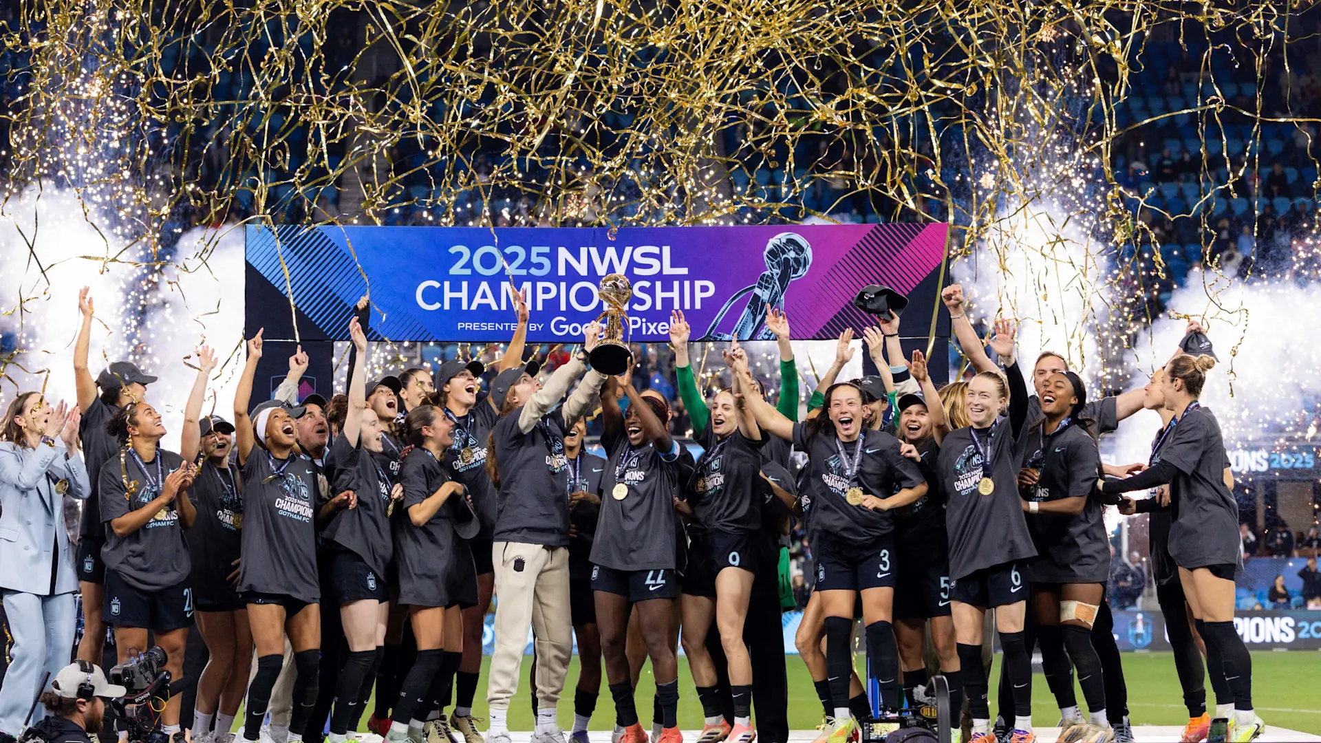 Gotham FC celebrating the official 2025 NWSL Championship
